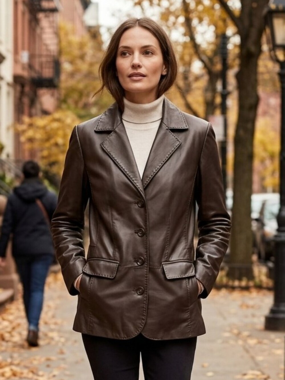 Sonoma Women's Dark Academia Brown Lambskin Leather  Blazer Jacket Size Large